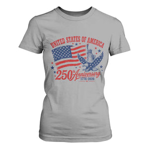 USA 250th Anniversary T Shirt For Women Land Of The Free USA Patriotic 1776 2026 Statue Of Liberty Eagle Flag TS10 Sport Gray Print Your Wear