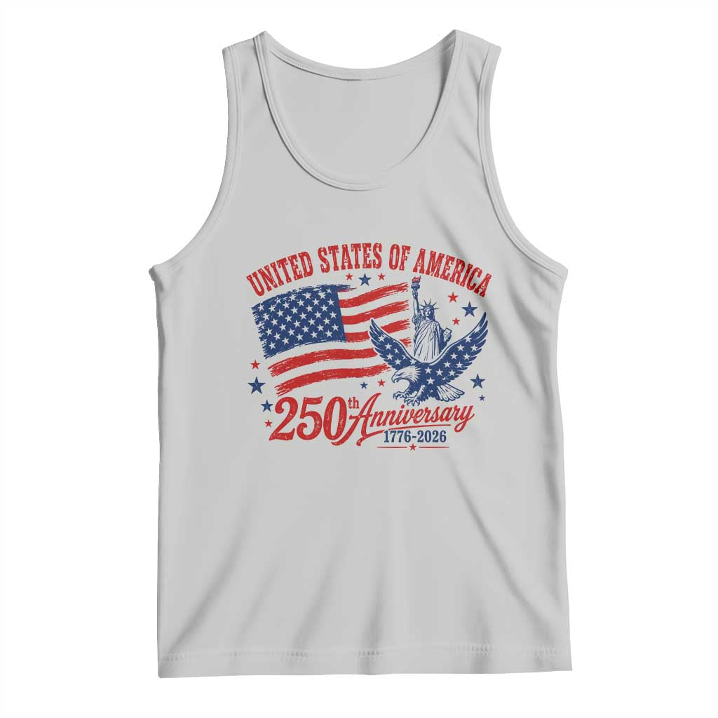 USA 250th Anniversary Tank Top Land Of The Free USA Patriotic 1776 2026 Statue Of Liberty Eagle Flag TS10 Ash Print Your Wear