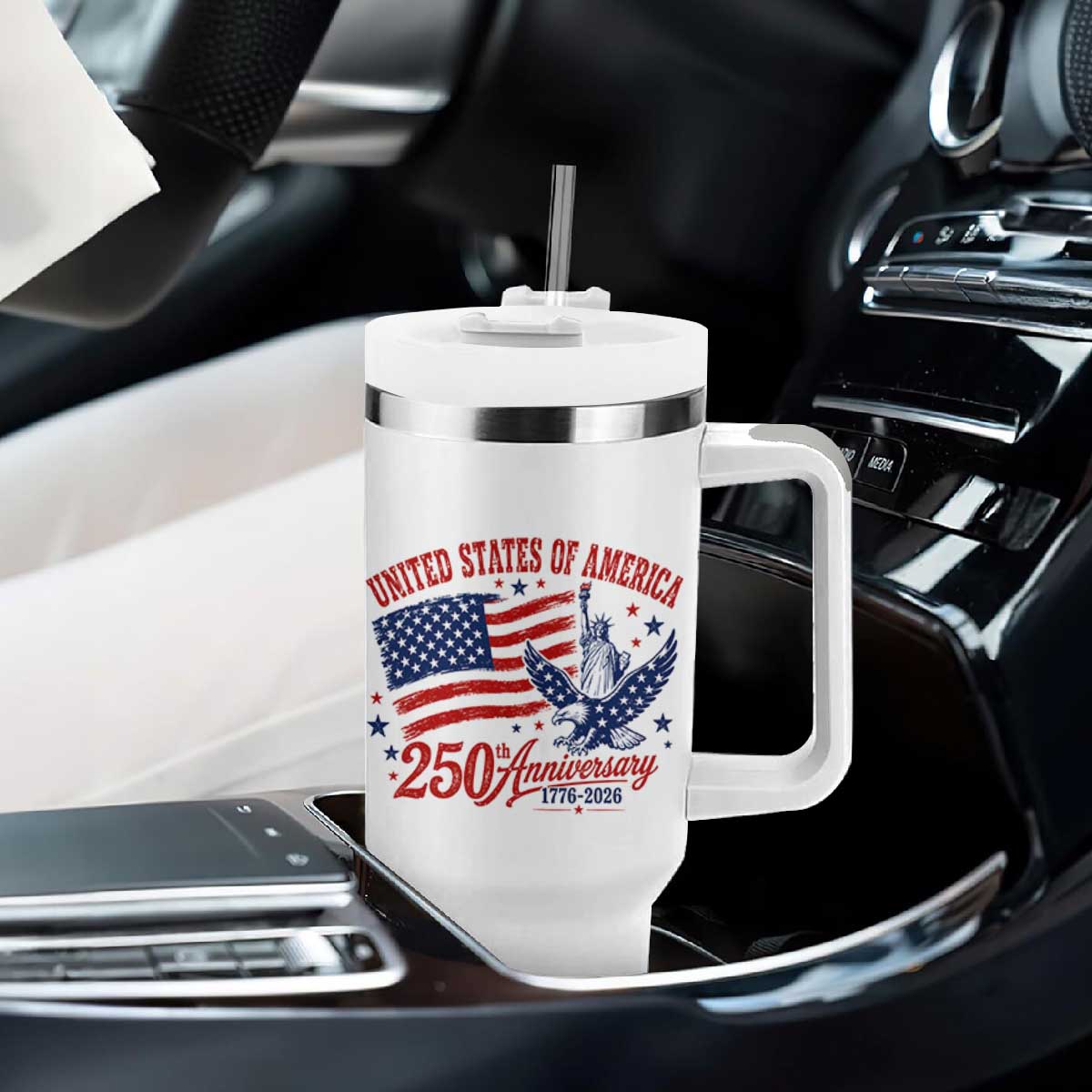 USA 250th Anniversary Tumbler With Handle Land Of The Free USA Patriotic 1776 2026 Statue Of Liberty Eagle Flag TS10 Print Your Wear