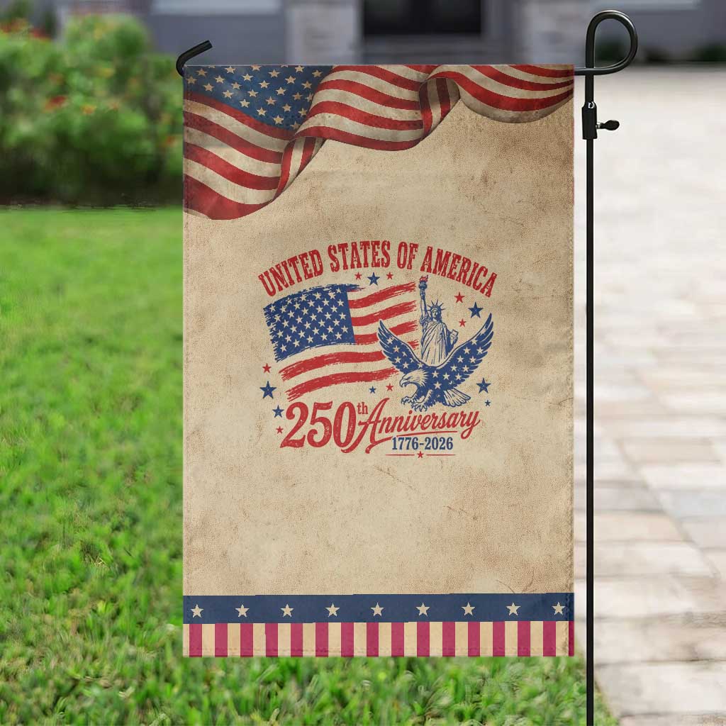 USA 250th Anniversary Patriotic Garden Flag Land Of The Free USA Patriotic 1776 2026 Statue Of Liberty Eagle Flag TS10 Vintage Rustic Tan Navy Print Your Wear