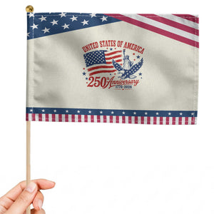 USA 250th Anniversary Patriotic Handheld Flag Land Of The Free USA Patriotic 1776 2026 Statue Of Liberty Eagle Flag TS10 Modern 8.2" × 5.5" Beige Blue Print Your Wear