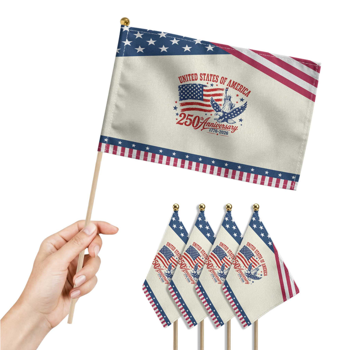 USA 250th Anniversary Patriotic Handheld Flag Land Of The Free USA Patriotic 1776 2026 Statue Of Liberty Eagle Flag TS10 Print Your Wear