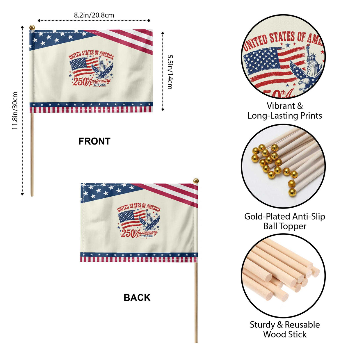 USA 250th Anniversary Patriotic Handheld Flag Land Of The Free USA Patriotic 1776 2026 Statue Of Liberty Eagle Flag TS10 Print Your Wear