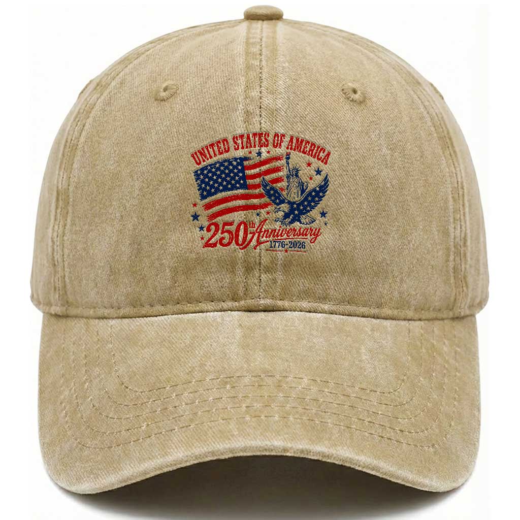 USA 250th Anniversary Washed Cotton Baseball Cap Land Of The Free USA Patriotic 1776 2026 Statue Of Liberty Eagle Flag TS10 Print Your Wear