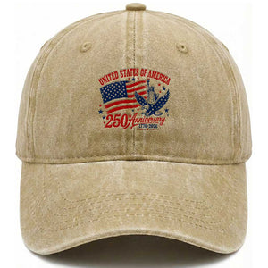 USA 250th Anniversary Washed Cotton Baseball Cap Land Of The Free USA Patriotic 1776 2026 Statue Of Liberty Eagle Flag TS10 Print Your Wear