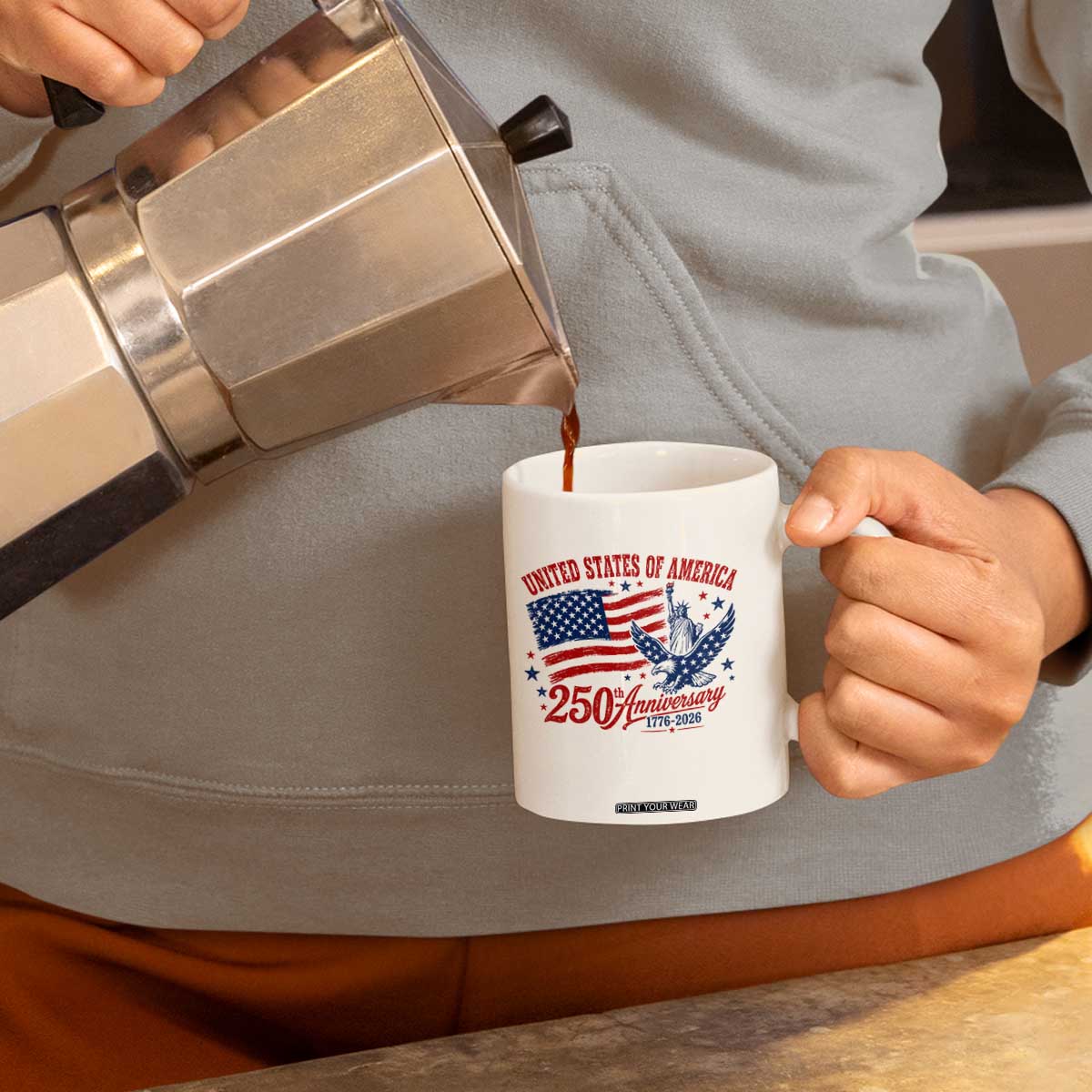 USA 250th Anniversary Coffee Mug Land Of The Free USA Patriotic 1776 2026 Statue Of Liberty Eagle Flag TS10 Print Your Wear
