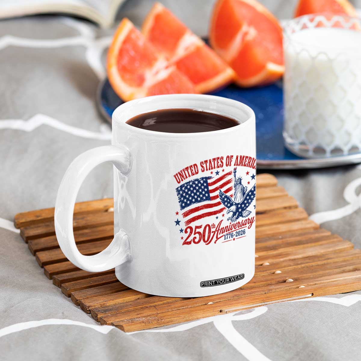 USA 250th Anniversary Coffee Mug Land Of The Free USA Patriotic 1776 2026 Statue Of Liberty Eagle Flag TS10 Print Your Wear