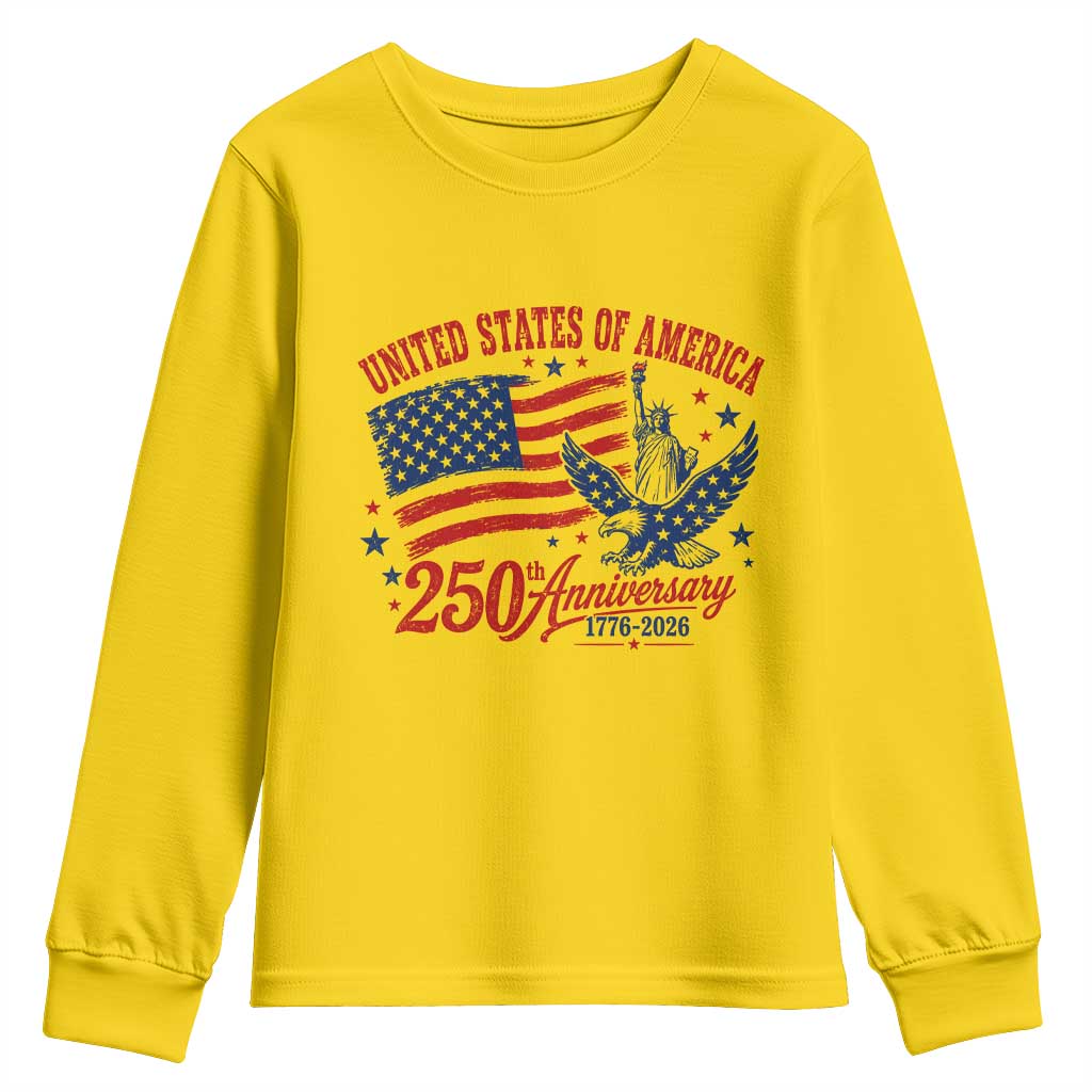 USA 250th Anniversary Youth Sweatshirt Land Of The Free USA Patriotic 1776 2026 Statue Of Liberty Eagle Flag TS10 Daisy Print Your Wear