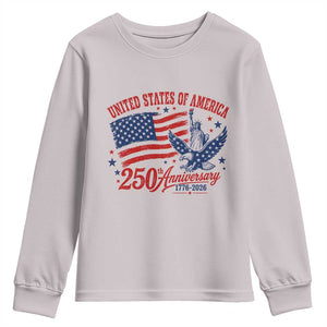 USA 250th Anniversary Youth Sweatshirt Land Of The Free USA Patriotic 1776 2026 Statue Of Liberty Eagle Flag TS10 Ice Gray Print Your Wear