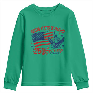 USA 250th Anniversary Youth Sweatshirt Land Of The Free USA Patriotic 1776 2026 Statue Of Liberty Eagle Flag TS10 Irish Green Print Your Wear