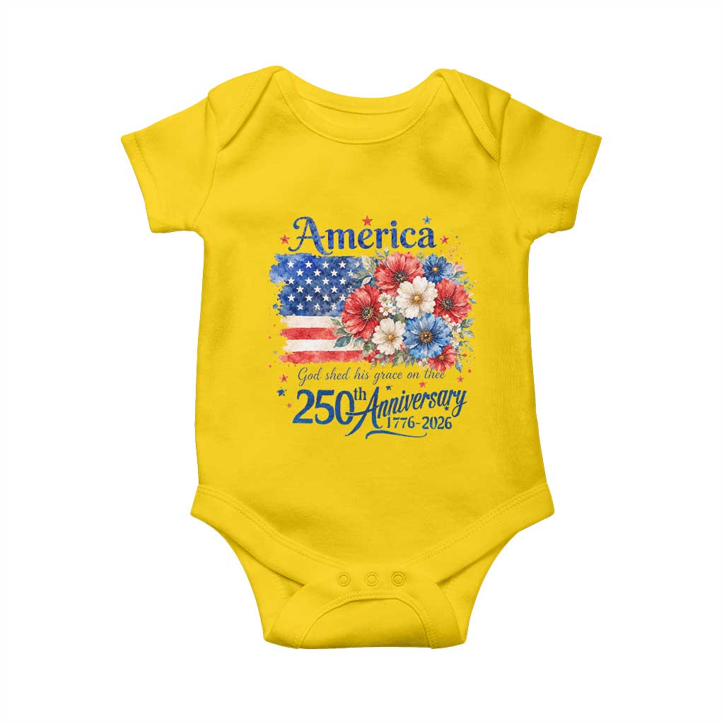 God 250th Anniversary USA Flag Floral Baby Onesie Patriotic Freedom 4th of July 250 Years America TS10 Daisy Print Your Wear