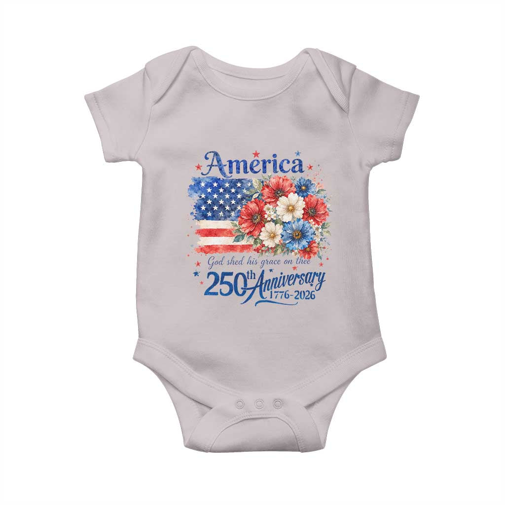 God 250th Anniversary USA Flag Floral Baby Onesie Patriotic Freedom 4th of July 250 Years America TS10 Ice Gray Print Your Wear