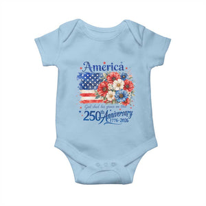 God 250th Anniversary USA Flag Floral Baby Onesie Patriotic Freedom 4th of July 250 Years America TS10 Light Blue Print Your Wear