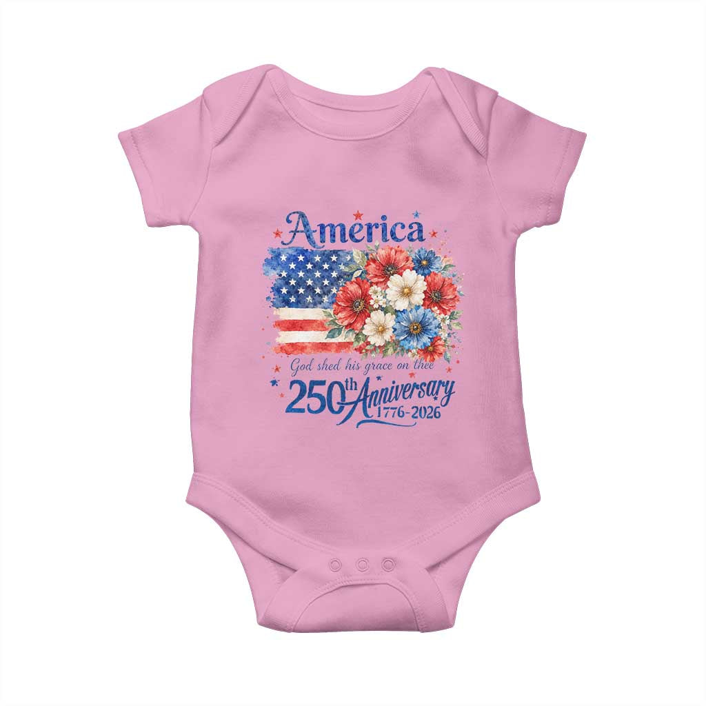 God 250th Anniversary USA Flag Floral Baby Onesie Patriotic Freedom 4th of July 250 Years America TS10 Light Pink Print Your Wear
