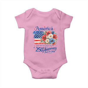 God 250th Anniversary USA Flag Floral Baby Onesie Patriotic Freedom 4th of July 250 Years America TS10 Light Pink Print Your Wear