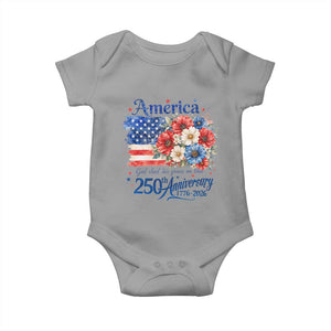 God 250th Anniversary USA Flag Floral Baby Onesie Patriotic Freedom 4th of July 250 Years America TS10 Sport Gray Print Your Wear