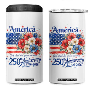 God 250th Anniversary USA Flag Floral 4 in 1 Can Cooler Tumbler Patriotic Freedom 4th of July 250 Years America TS10 One Size: 16 oz White Print Your Wear