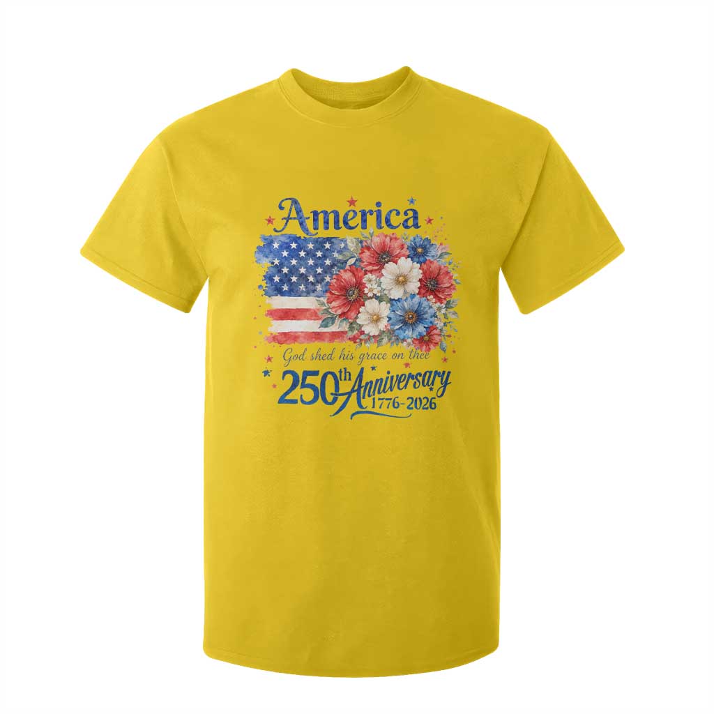 God 250th Anniversary USA Flag Floral T Shirt For Kid Patriotic Freedom 4th of July 250 Years America TS10 Daisy Print Your Wear