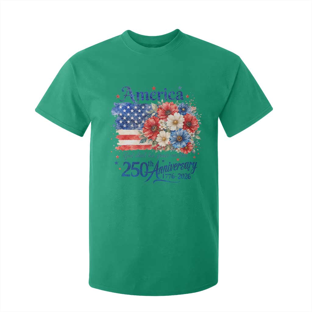 God 250th Anniversary USA Flag Floral T Shirt For Kid Patriotic Freedom 4th of July 250 Years America TS10 Irish Green Print Your Wear