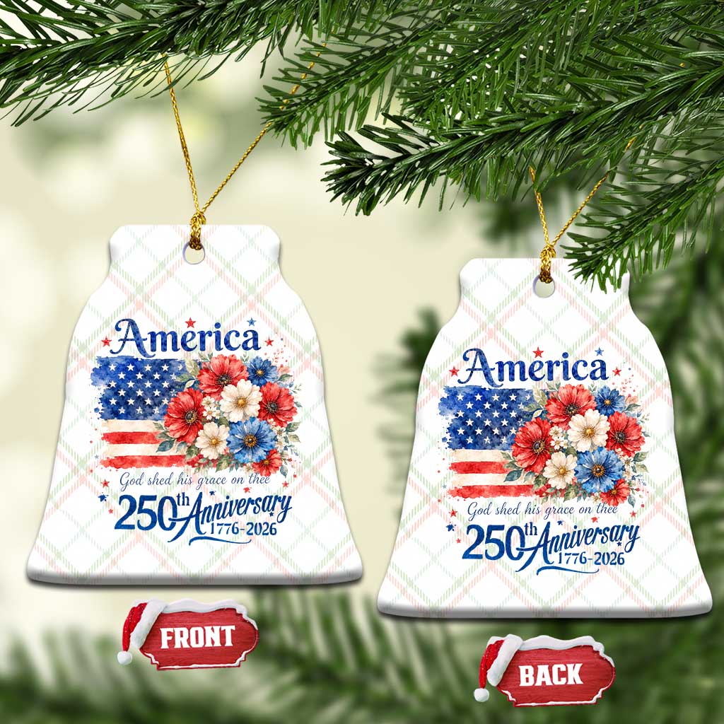 God 250th Anniversary USA Flag Floral Ceramic Ornament Patriotic Freedom 4th of July 250 Years America TS10 Print Your Wear
