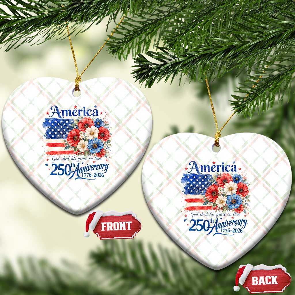 God 250th Anniversary USA Flag Floral Ceramic Ornament Patriotic Freedom 4th of July 250 Years America TS10 Print Your Wear