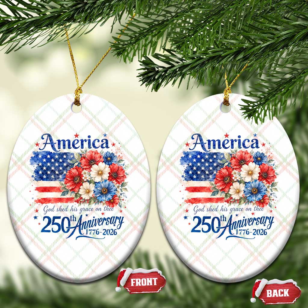 God 250th Anniversary USA Flag Floral Ceramic Ornament Patriotic Freedom 4th of July 250 Years America TS10 Print Your Wear