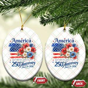 God 250th Anniversary USA Flag Floral Ceramic Ornament Patriotic Freedom 4th of July 250 Years America TS10 Print Your Wear