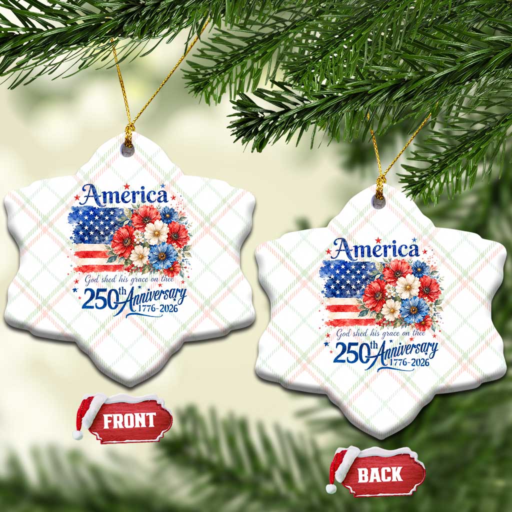 God 250th Anniversary USA Flag Floral Ceramic Ornament Patriotic Freedom 4th of July 250 Years America TS10 Print Your Wear