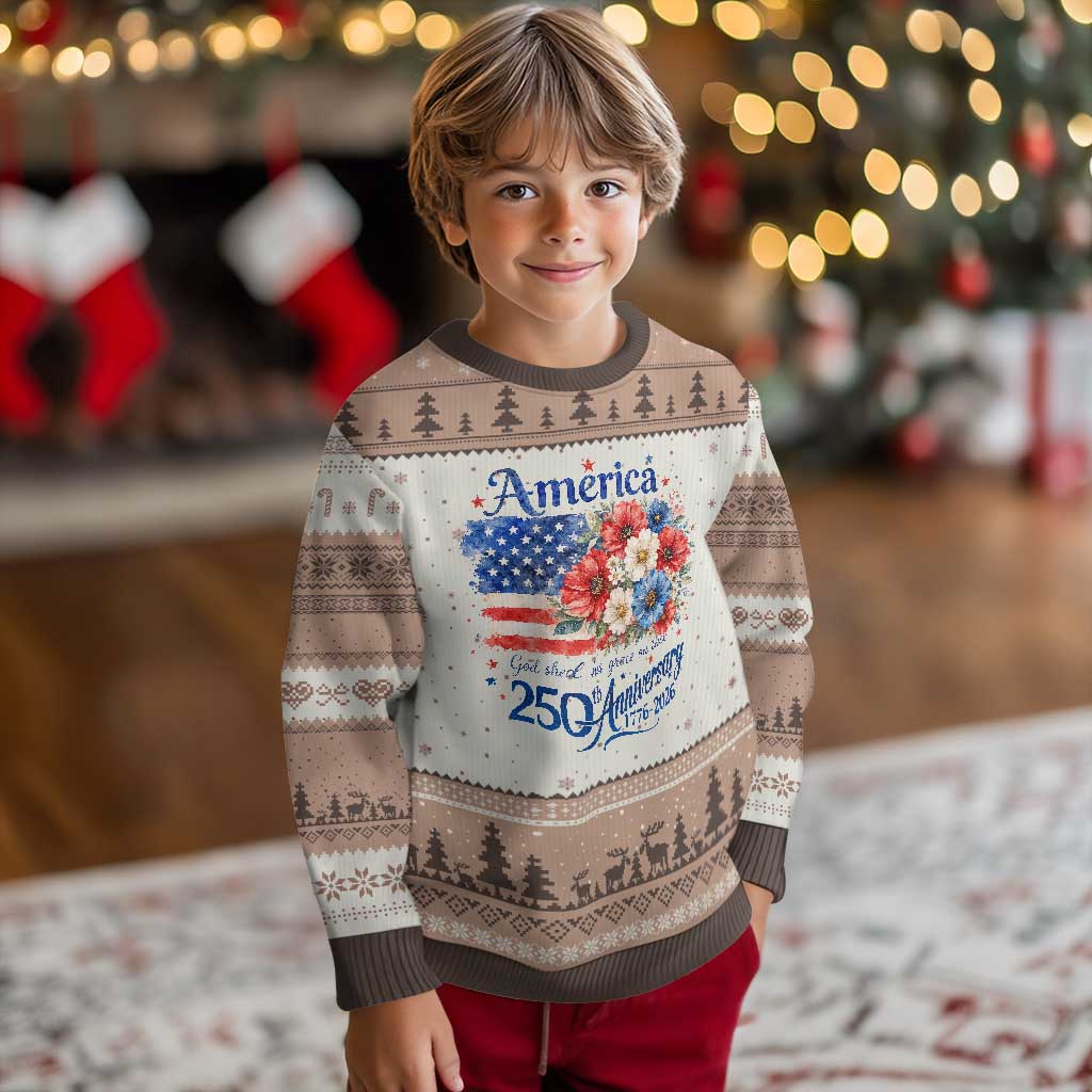 God 250th Anniversary USA Flag Floral Ugly Christmas Sweater Patriotic Freedom 4th of July 250 Years America TS10 Mocha Mousse Print Your Wear
