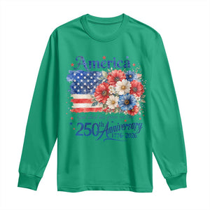 God 250th Anniversary USA Flag Floral Long Sleeve Shirt Patriotic Freedom 4th of July 250 Years America TS10 Irish Green Print Your Wear