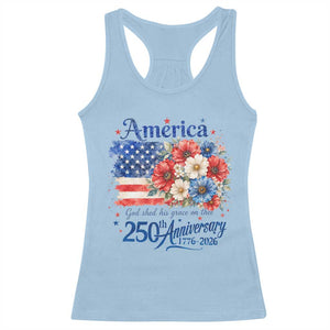 God 250th Anniversary USA Flag Floral Racerback Tank Top Patriotic Freedom 4th of July 250 Years America TS10 Light Blue Print Your Wear
