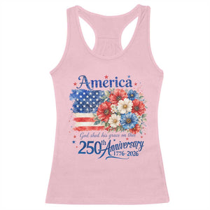 God 250th Anniversary USA Flag Floral Racerback Tank Top Patriotic Freedom 4th of July 250 Years America TS10 Light Pink Print Your Wear