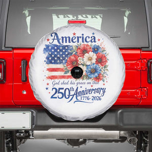 God 250th Anniversary USA Flag Floral Spare Tire Cover Patriotic Freedom 4th of July 250 Years America TS10 White Print Your Wear