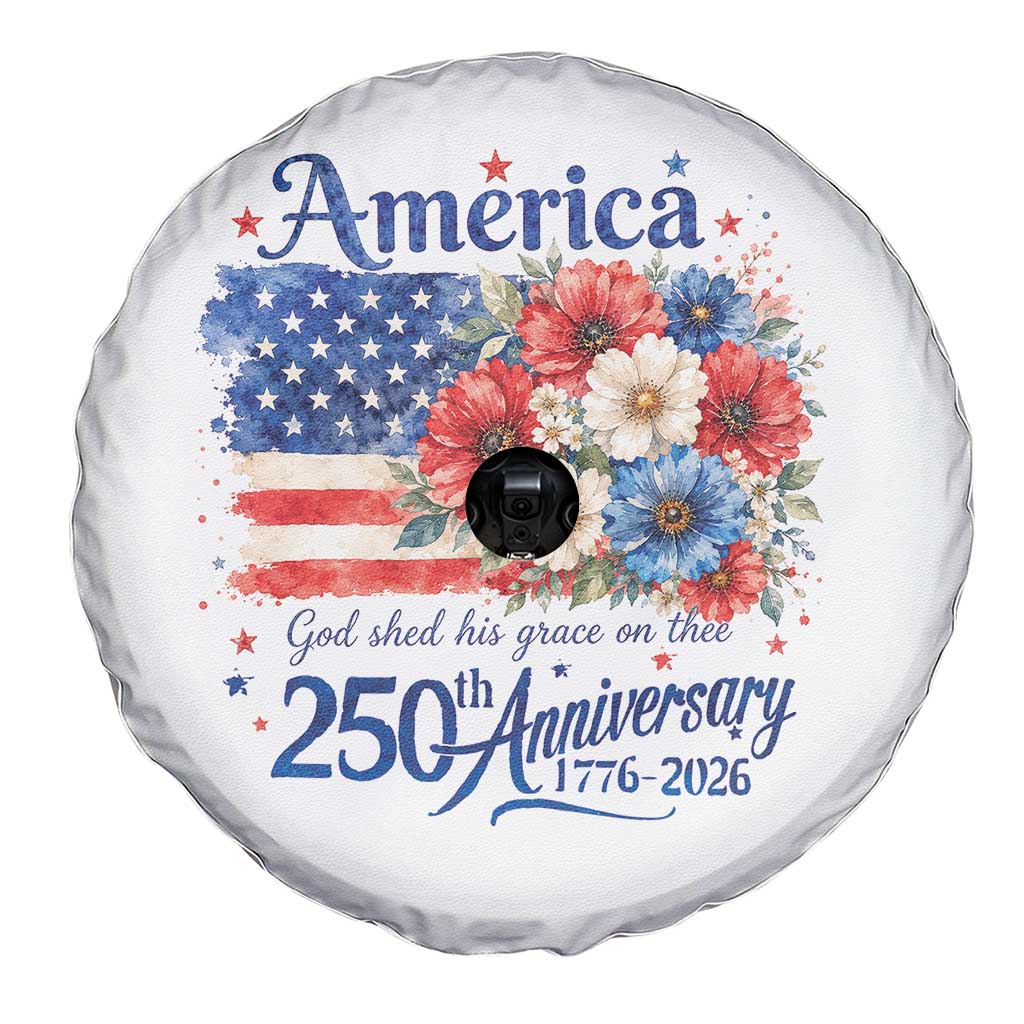 God 250th Anniversary USA Flag Floral Spare Tire Cover Patriotic Freedom 4th of July 250 Years America TS10 Print Your Wear