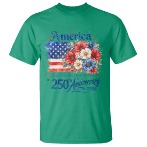 God 250th Anniversary USA Flag Floral T Shirt Patriotic Freedom 4th of July 250 Years America TS10 Irish Green Print Your Wear