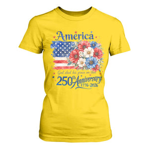 God 250th Anniversary USA Flag Floral T Shirt For Women Patriotic Freedom 4th of July 250 Years America TS10 Daisy Print Your Wear