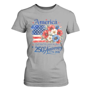 God 250th Anniversary USA Flag Floral T Shirt For Women Patriotic Freedom 4th of July 250 Years America TS10 Sport Gray Print Your Wear