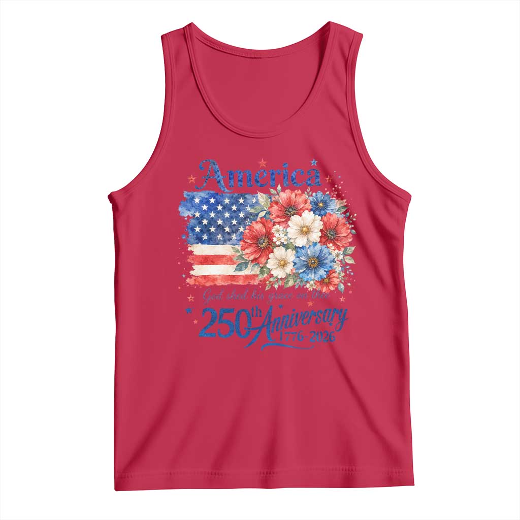 God 250th Anniversary USA Flag Floral Tank Top Patriotic Freedom 4th of July 250 Years America TS10 Red Print Your Wear