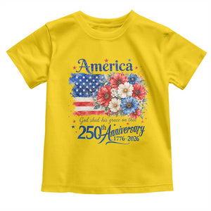 God 250th Anniversary USA Flag Floral Toddler T Shirt Patriotic Freedom 4th of July 250 Years America TS10 Daisy Print Your Wear