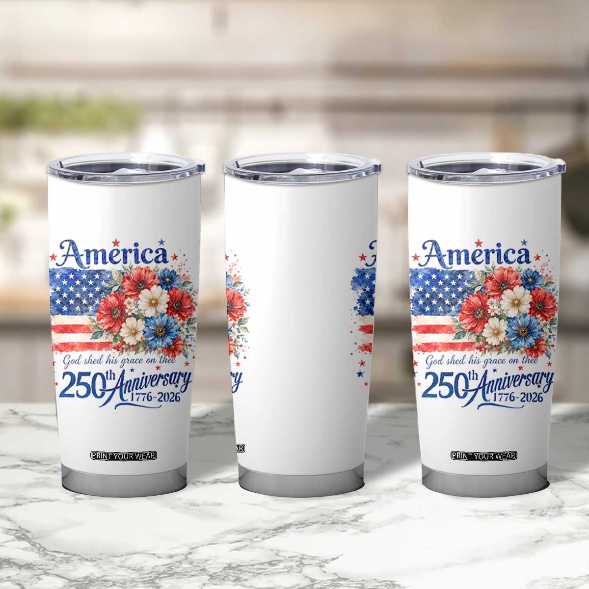 God 250th Anniversary USA Flag Floral Tumbler Cup Patriotic Freedom 4th of July 250 Years America TS10 Print Your Wear