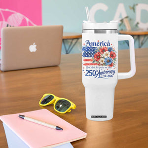 God 250th Anniversary USA Flag Floral Tumbler With Handle Patriotic Freedom 4th of July 250 Years America TS10 Print Your Wear