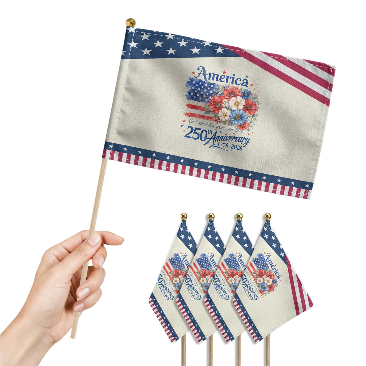 God 250th Anniversary USA Flag Floral Patriotic Handheld Flag Patriotic Freedom 4th of July 250 Years America TS10 Print Your Wear