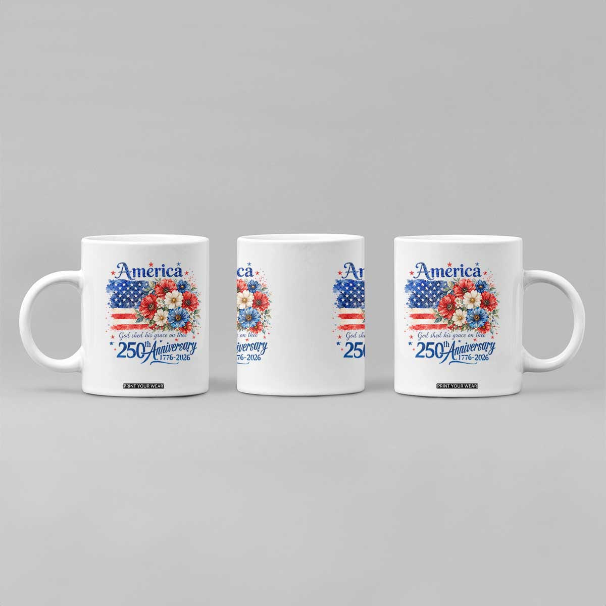 God 250th Anniversary USA Flag Floral Coffee Mug Patriotic Freedom 4th of July 250 Years America TS10 Print Your Wear