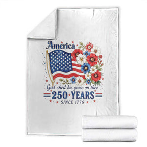 USA 250th Anniversary Flag Floral Graphic Throw Blanket 250 Years America Patriot 4th of July Patriotism Gift TS10 White Print Your Wear