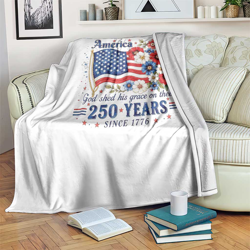USA 250th Anniversary Flag Floral Graphic Throw Blanket 250 Years America Patriot 4th of July Patriotism Gift TS10 Print Your Wear