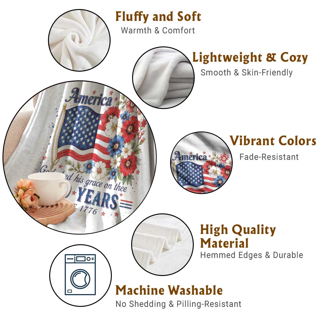 USA 250th Anniversary Flag Floral Graphic Throw Blanket 250 Years America Patriot 4th of July Patriotism Gift TS10 Print Your Wear