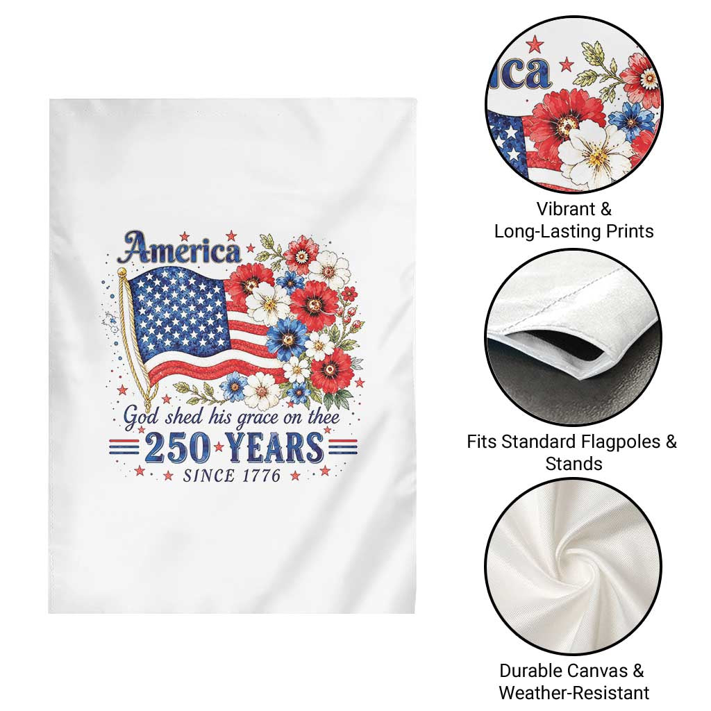 USA 250th Anniversary Flag Floral Graphic Garden Flag 250 Years America Patriot 4th of July Patriotism Gift TS10 Print Your Wear