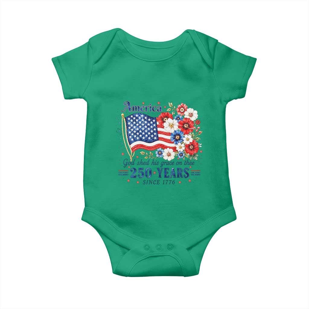 USA 250th Anniversary Flag Floral Graphic Baby Onesie 250 Years America Patriot 4th of July Patriotism Gift TS10 Irish Green Print Your Wear
