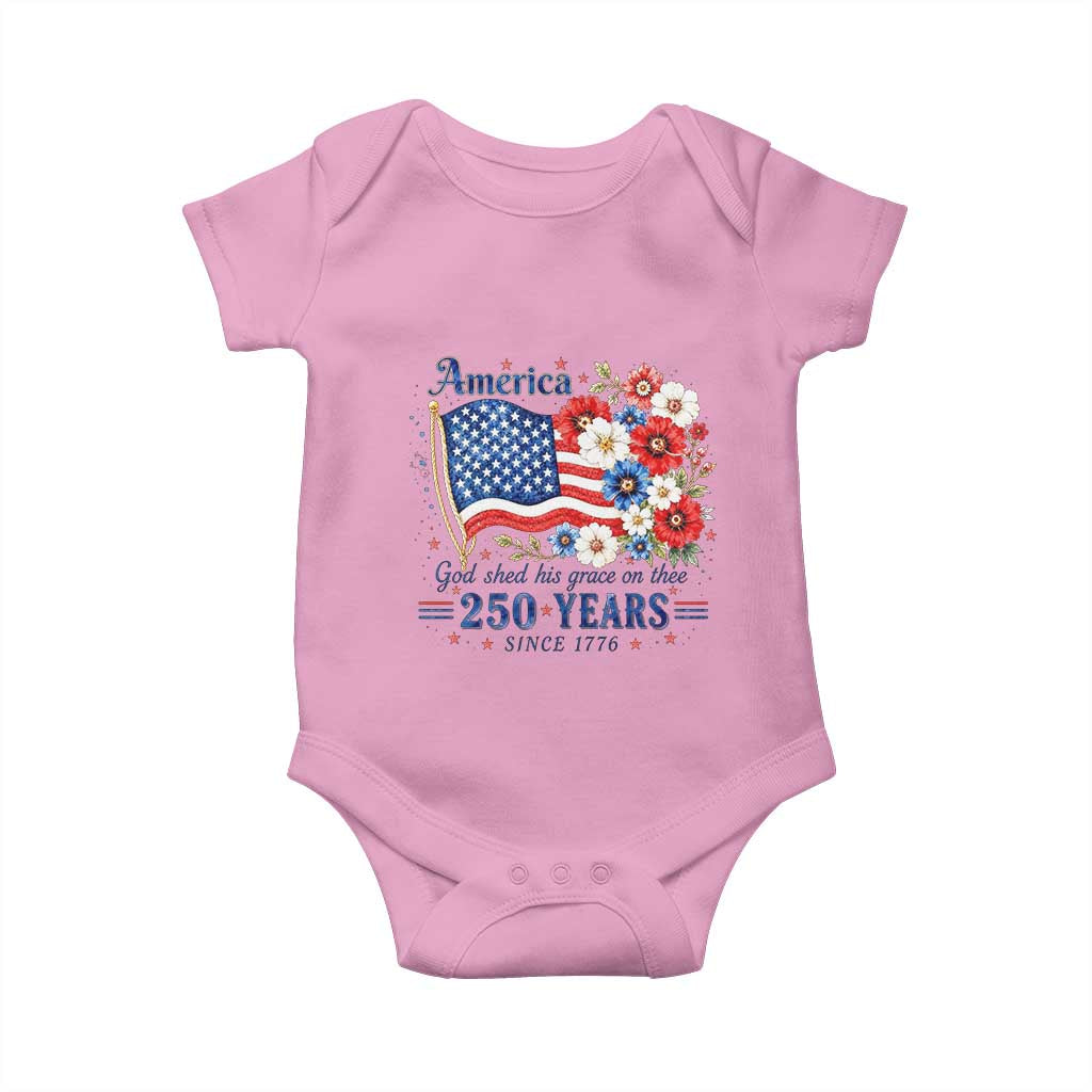 USA 250th Anniversary Flag Floral Graphic Baby Onesie 250 Years America Patriot 4th of July Patriotism Gift TS10 Light Pink Print Your Wear