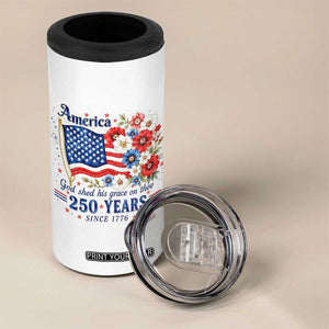 USA 250th Anniversary Flag Floral Graphic 4 in 1 Can Cooler Tumbler 250 Years America Patriot 4th of July Patriotism Gift TS10 Print Your Wear